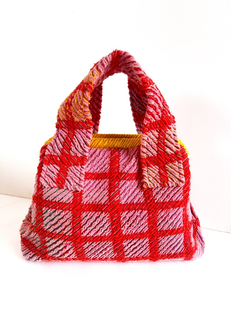 12/24 下午1点 (香港时间) 开始贩售 / 波士顿包 / 奔驰猫与粉红格纹 - 手提包/手提袋 - 棉．麻 粉红色