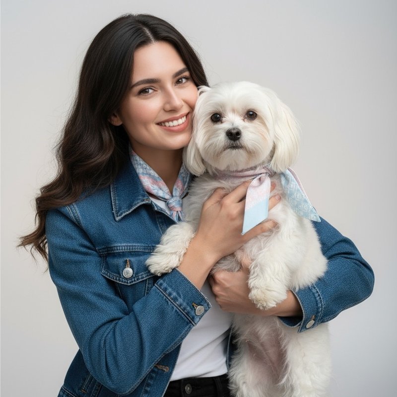 宠主与宠物网红组合狗狗及主人同款造型狗狗围巾丝绸之路丝巾套装 - 衣/帽 - 聚酯纤维 蓝色