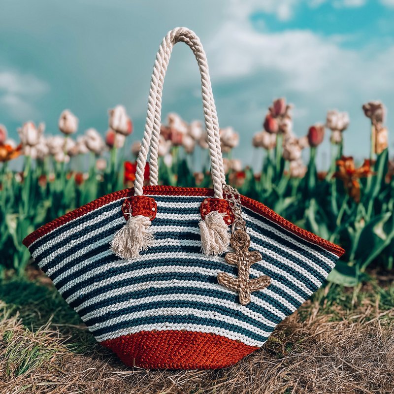 钩针图案条纹手提包PDF数字即时下载和影片教学 - 手工艺教程/工具书 - 其他材质 