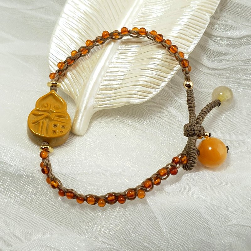 手链 手绳 阿拉善 葫芦 福 琥珀 缅黄玉 黄钛晶 包金 蜡线 编织 - 手链/手环 - 宝石 