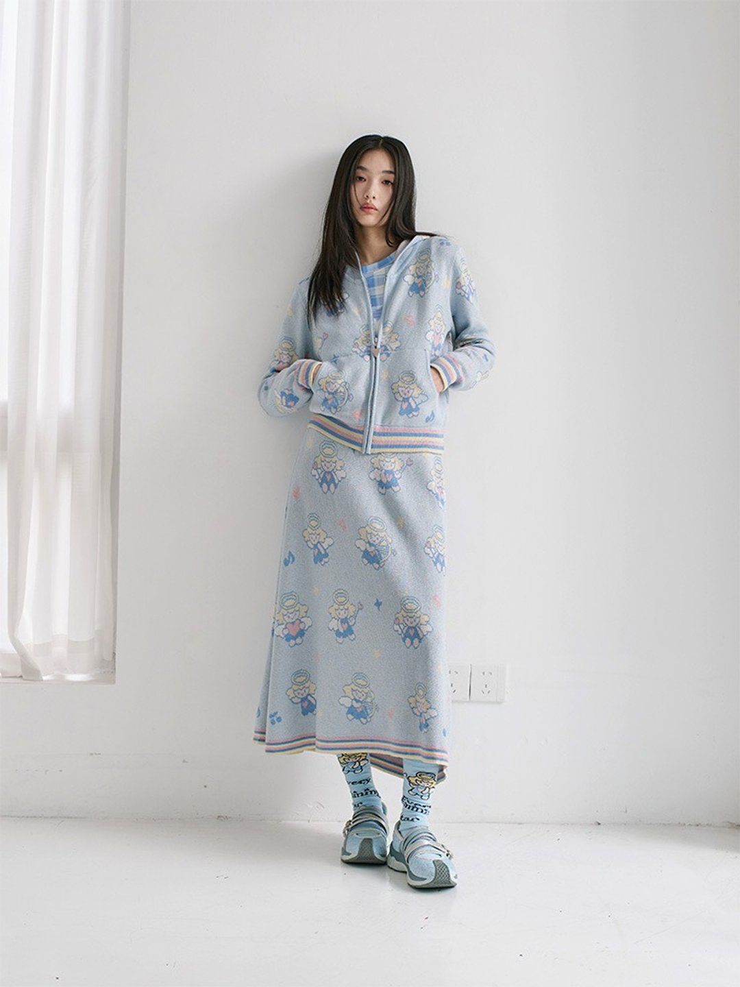 淡蓝色小天使针织 套装 半裙 - 裙子 - 其他材质 多色