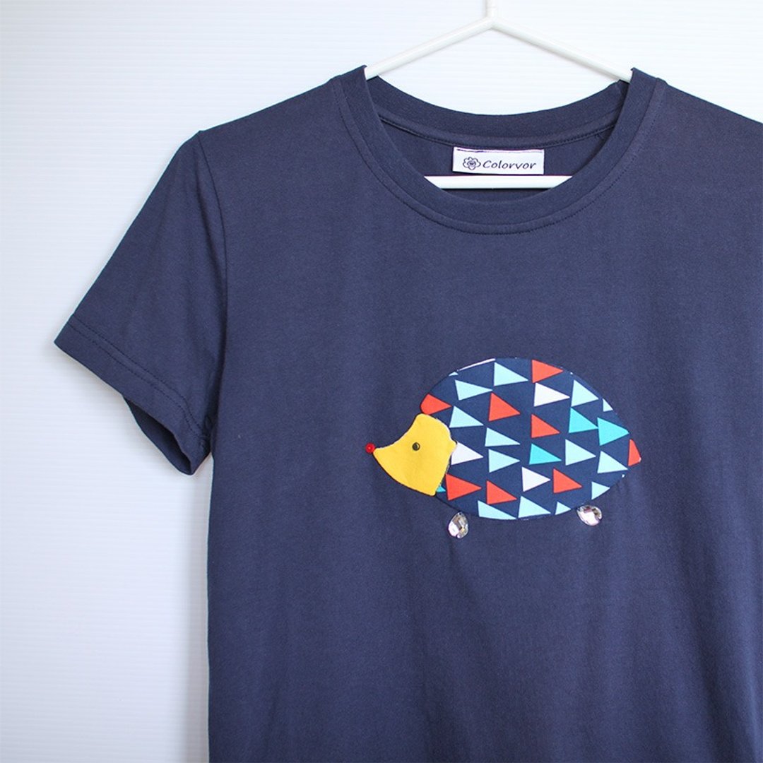 亮彩小刺猬短袖T-shirt - 女装上衣 - 棉 蓝色