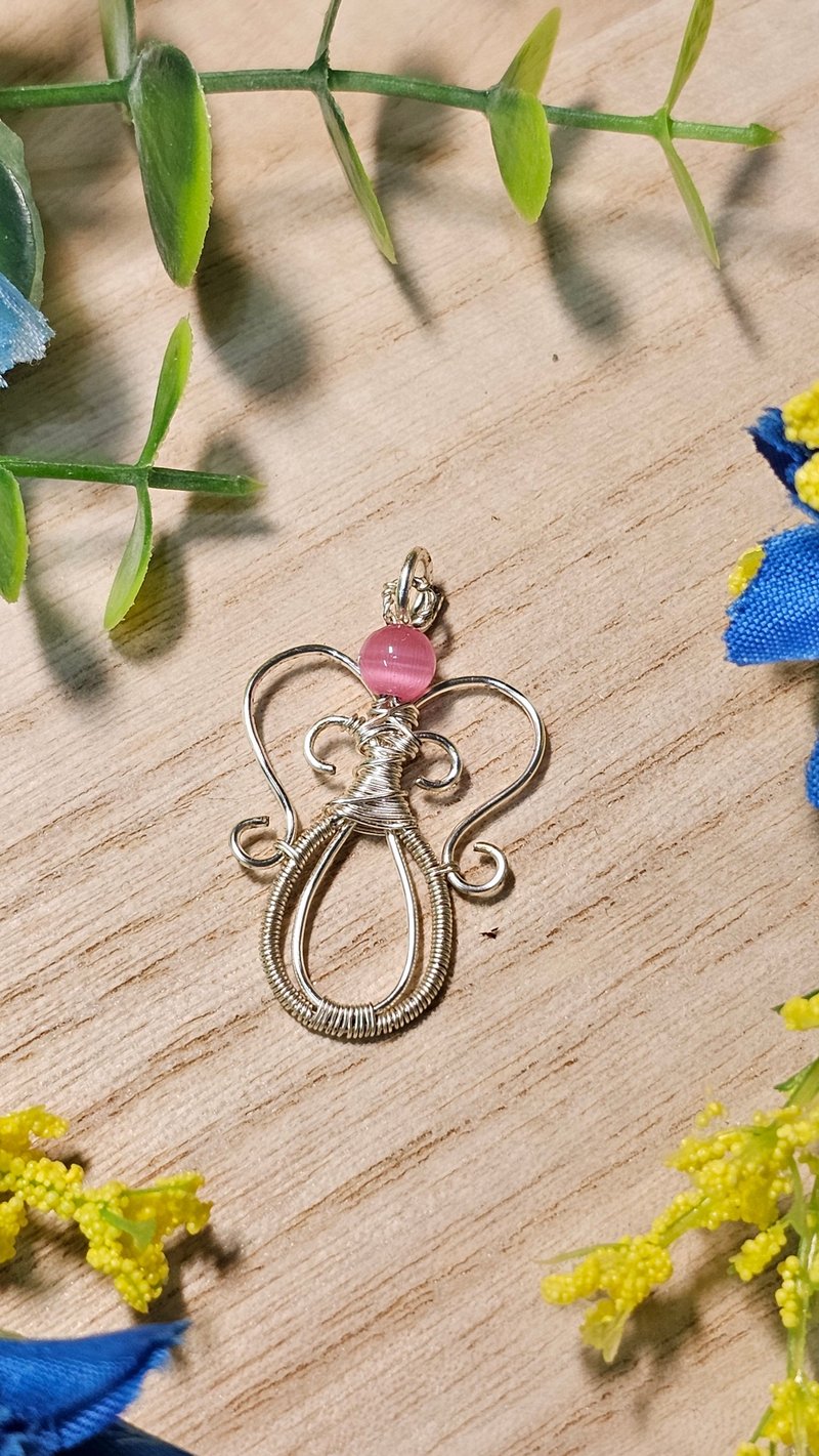 【叶绿𨥤手作】柔光使者 /金属线编织/节日/礼物/饰品/项链/手作 - 项链 - 铜/黄铜 粉红色