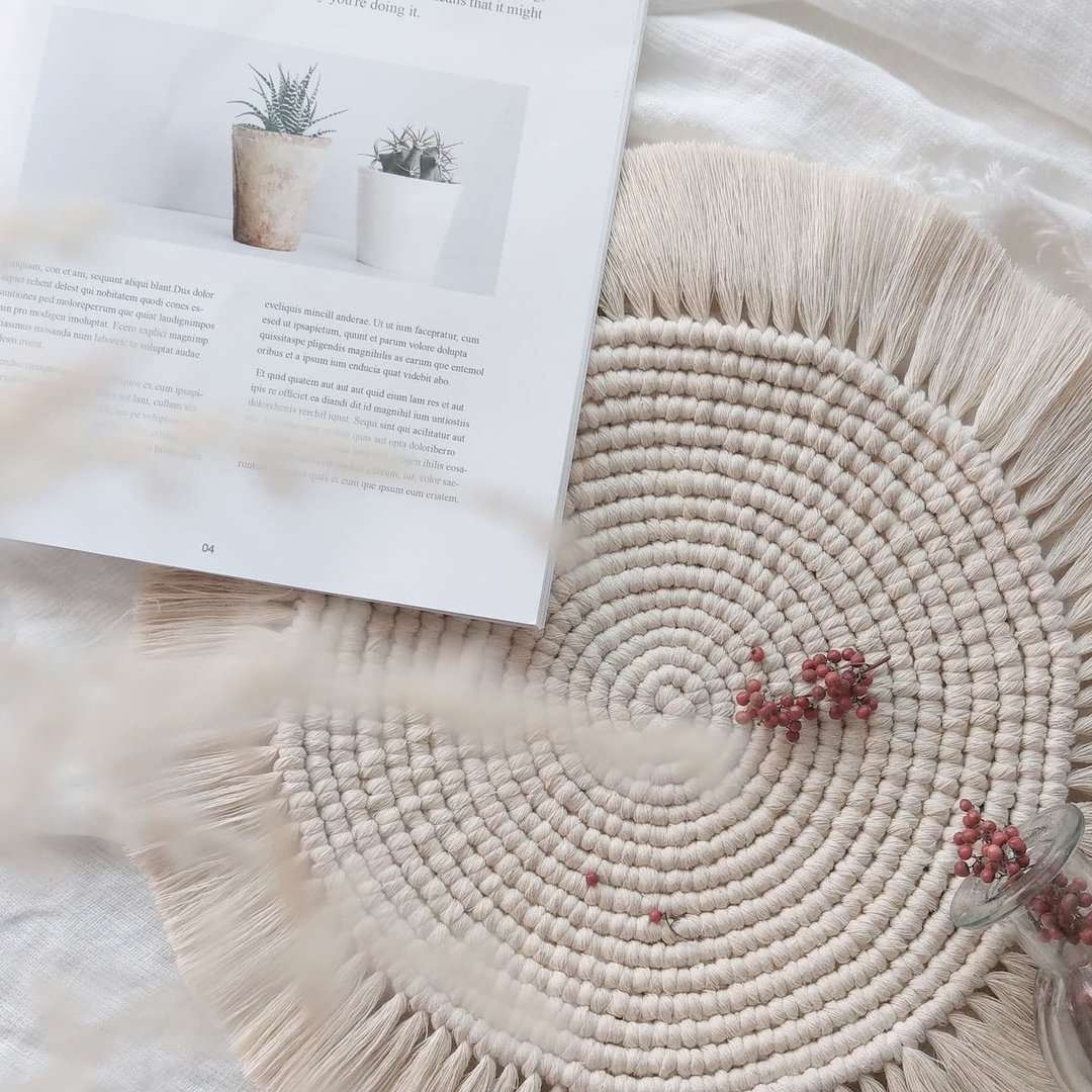 macrame  编织  圆形桌垫 - 摆饰 - 棉 