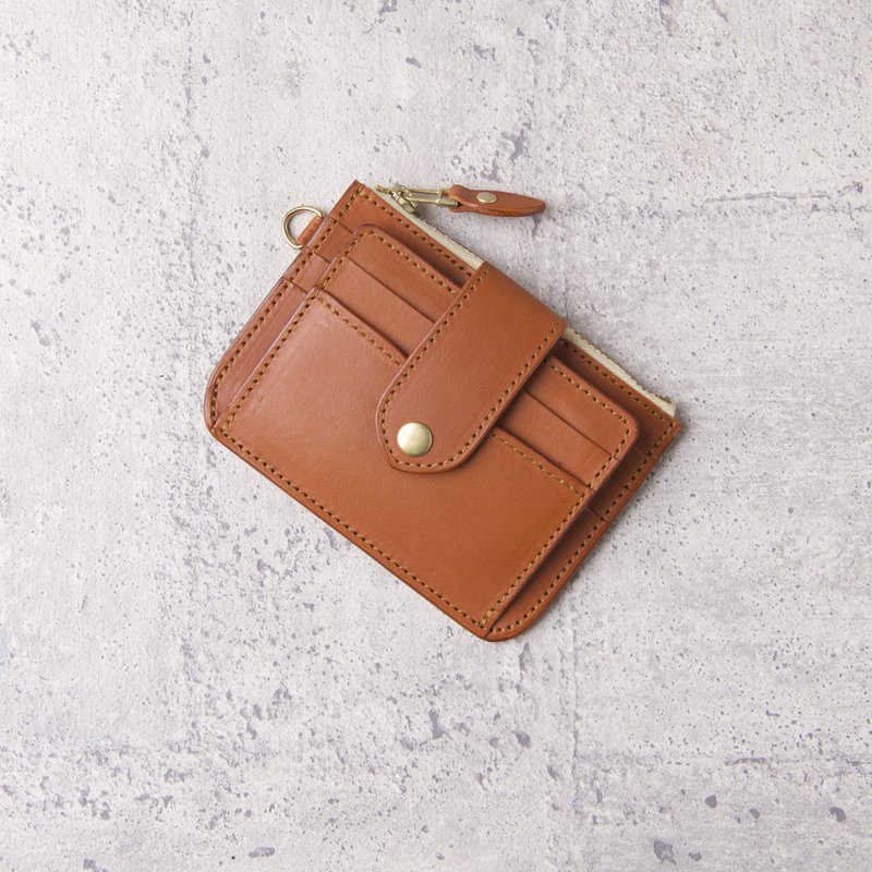 零钱卡包Card Holder with Coin Purse Wallet/ 浅棕 - 零钱包 - 真皮 卡其色