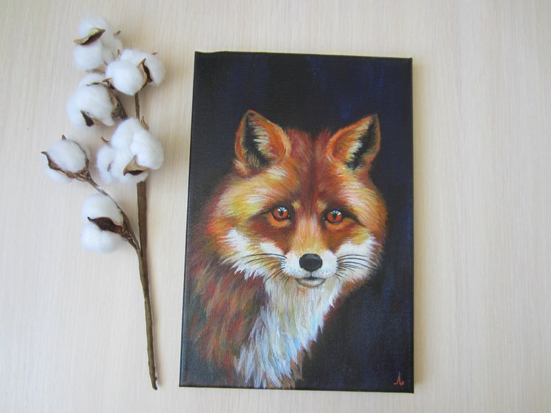 Original painting on canvas Beloved fox, home wall, office decoration, animal - 墙贴/壁贴 - 压克力 黑色