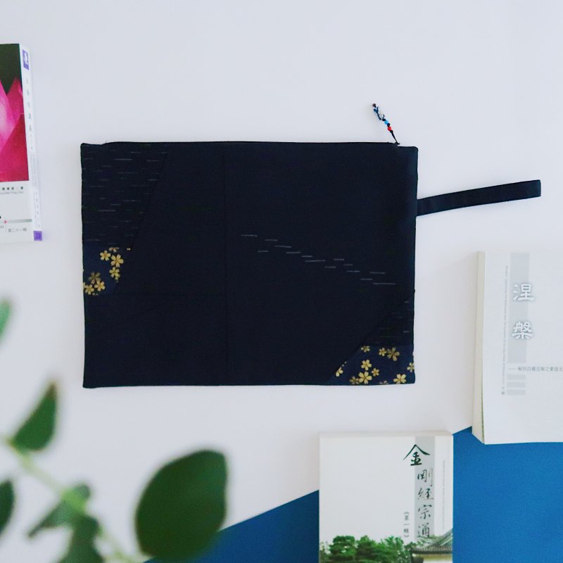 海青袋 深海蓝 拼接创作 手工订制包 每款独特拼接 - 手提包/手提袋 - 棉．麻 蓝色