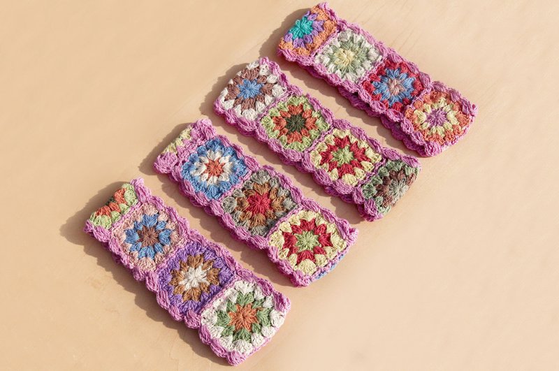 圣诞礼物 手工棉线编织发带/编织缤纷发带-粉红色系钩织缤纷花朵 - 发饰 - 棉．麻 多色