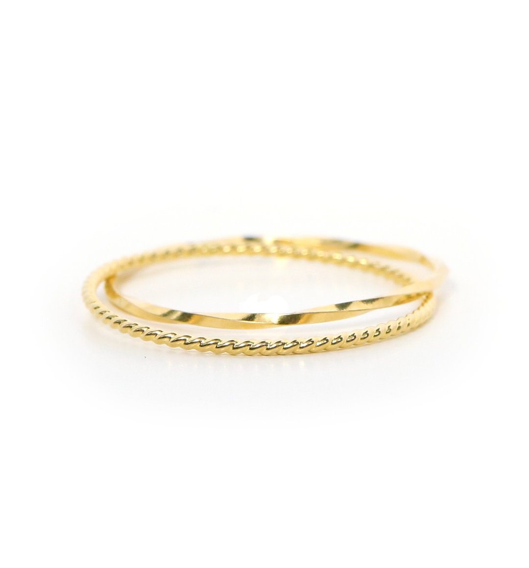 K10 Simple Twist Layered Double Pinky Ring (No. 5) - 戒指 - 贵金属 金色