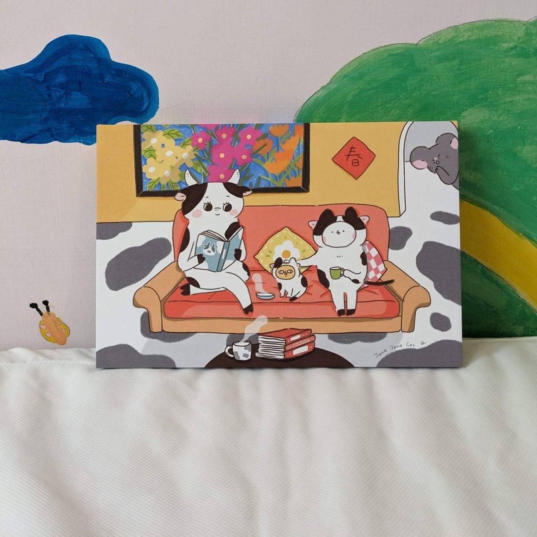 无框画-拜访牛小姐 居家布置 挂画 涓涓猫 Jane Jane Cat - 海报/装饰画/版画 - 纸 多色