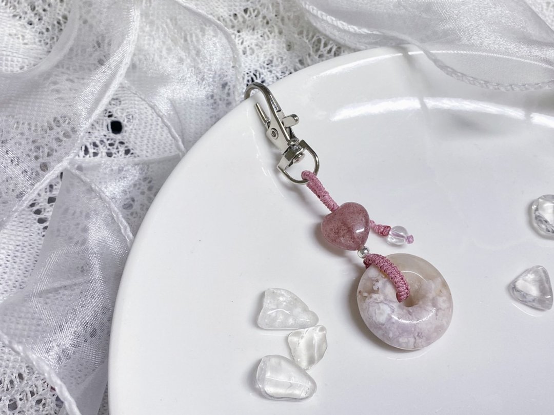 水晶吊饰|樱花玛瑙、草莓晶、白水晶 - 吊饰 - 水晶 粉红色