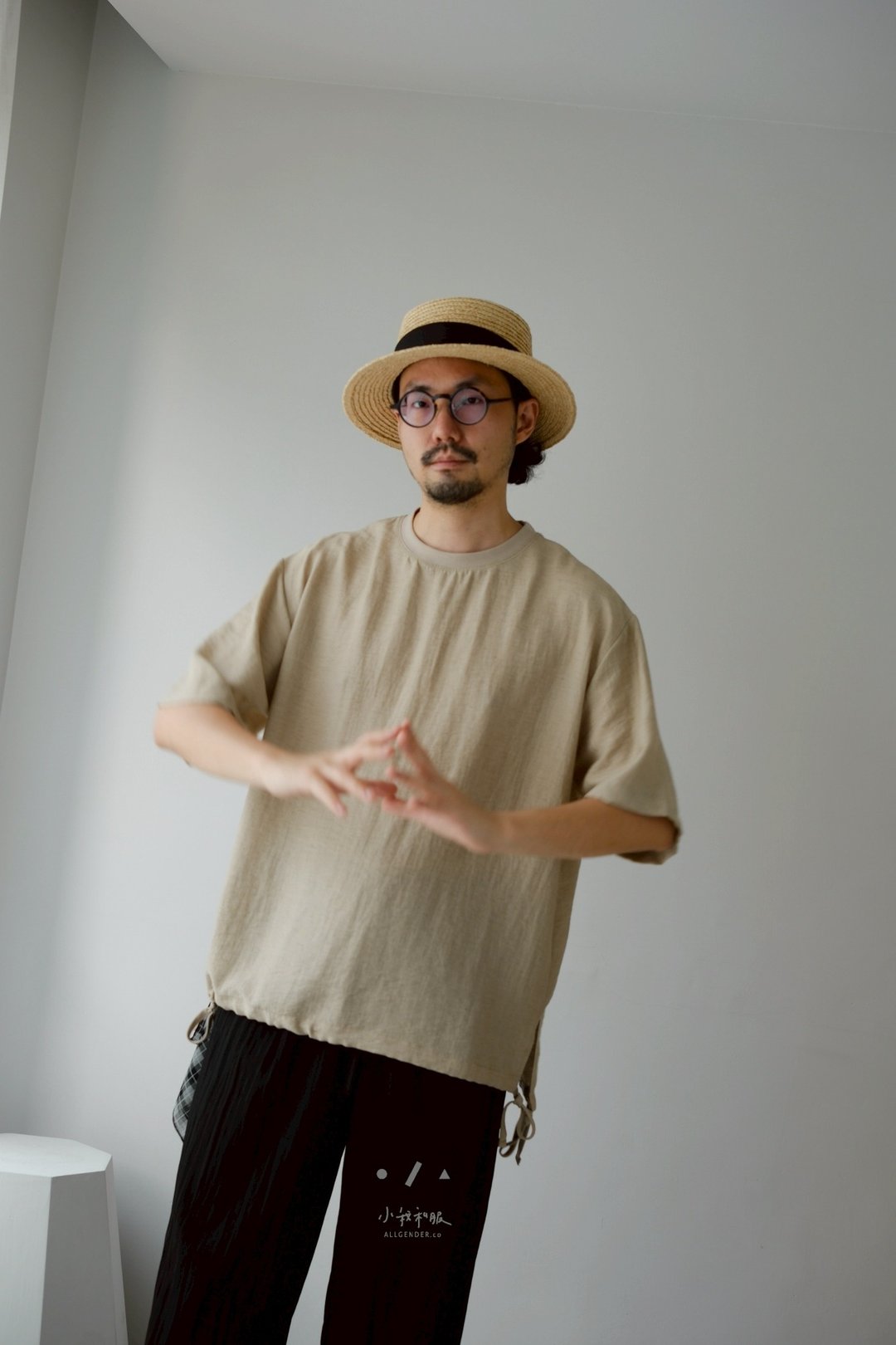 小我独家 侘寂森林棉麻绑绳TEE - 2色 - 侘寂卡其 现货 - 男装上衣/T 恤 - 其他人造纤维 卡其色
