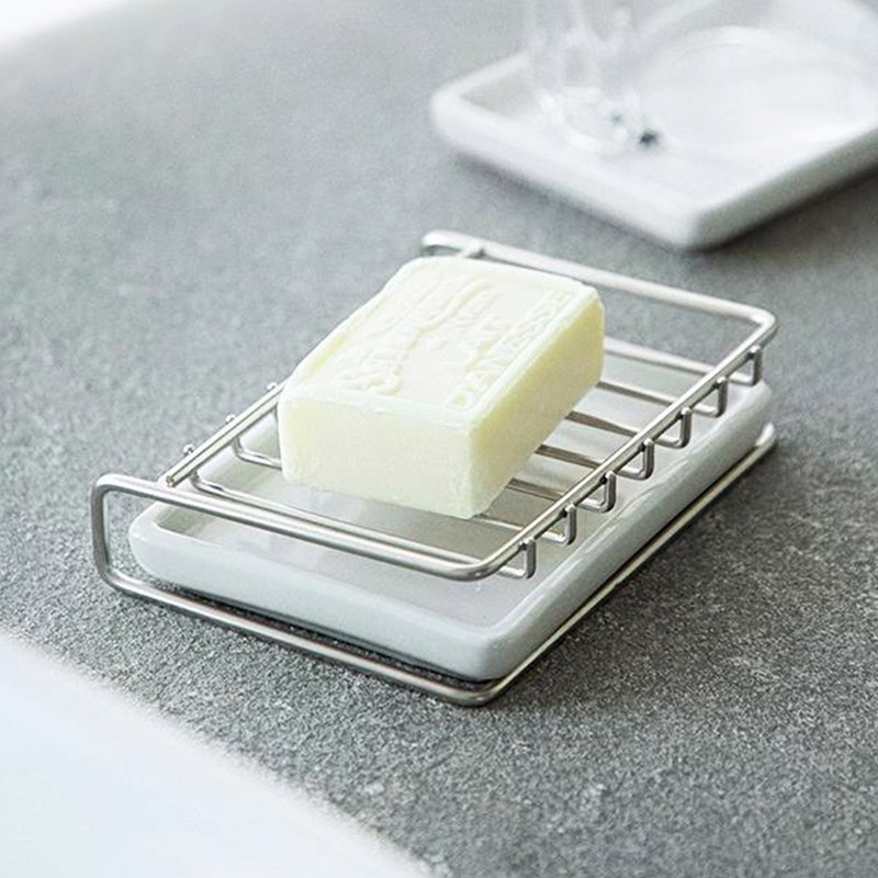 日本霜山 304不锈钢沥水肥皂架(附陶瓷托盘) - 其他 - 不锈钢 白色