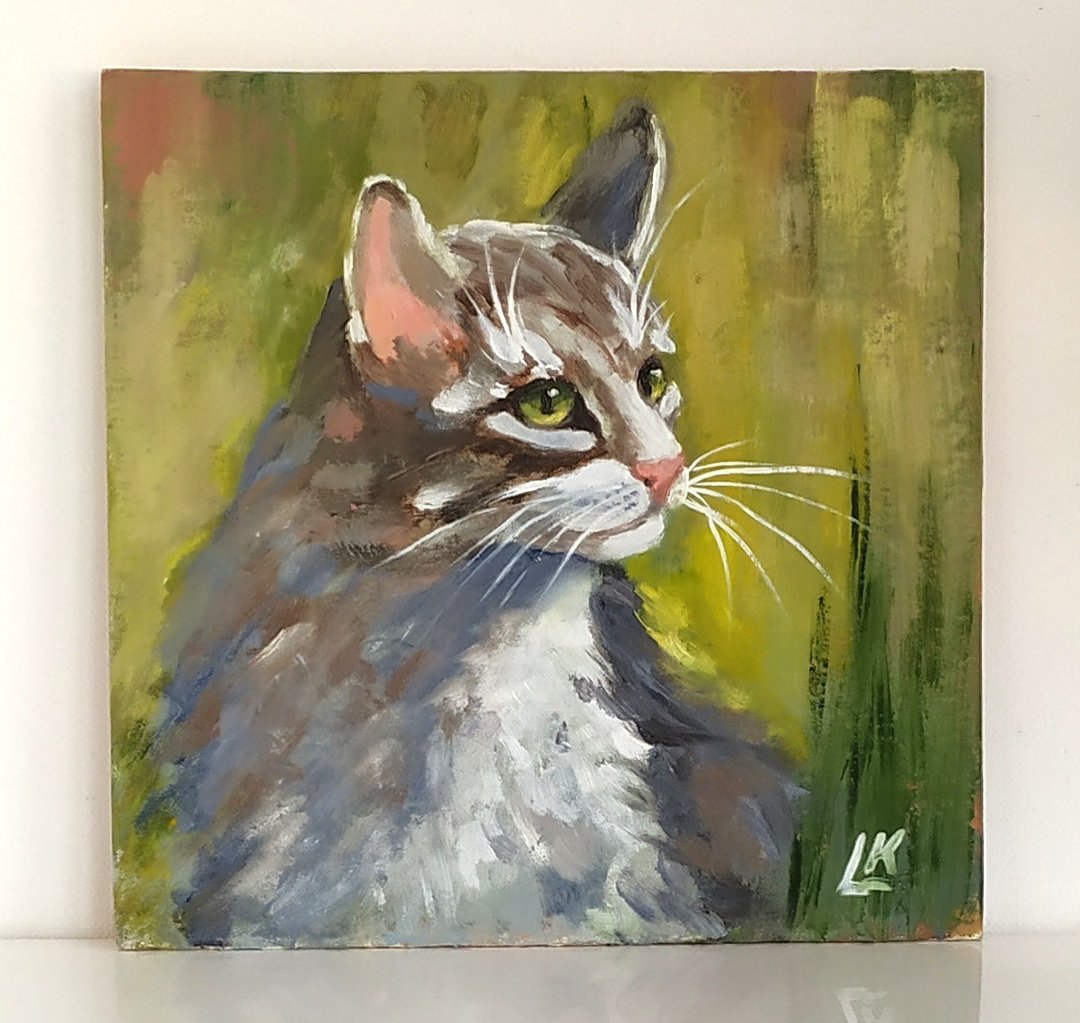 纸板上的猫油画印象派艺术猫小图片灰猫艺术 - 墙贴/壁贴 - 其他材质 多色