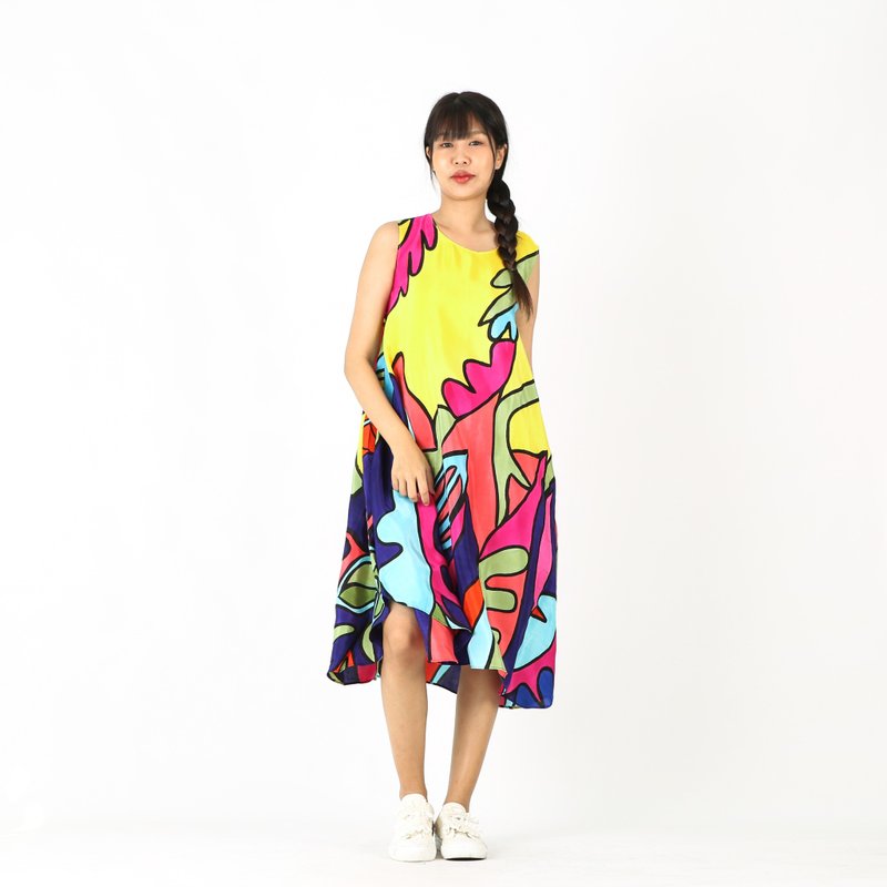 Sac Sleeveless Dress Soft Cotton Silk Hand Paint for Holiday - 洋装/连衣裙 - 棉．麻 多色