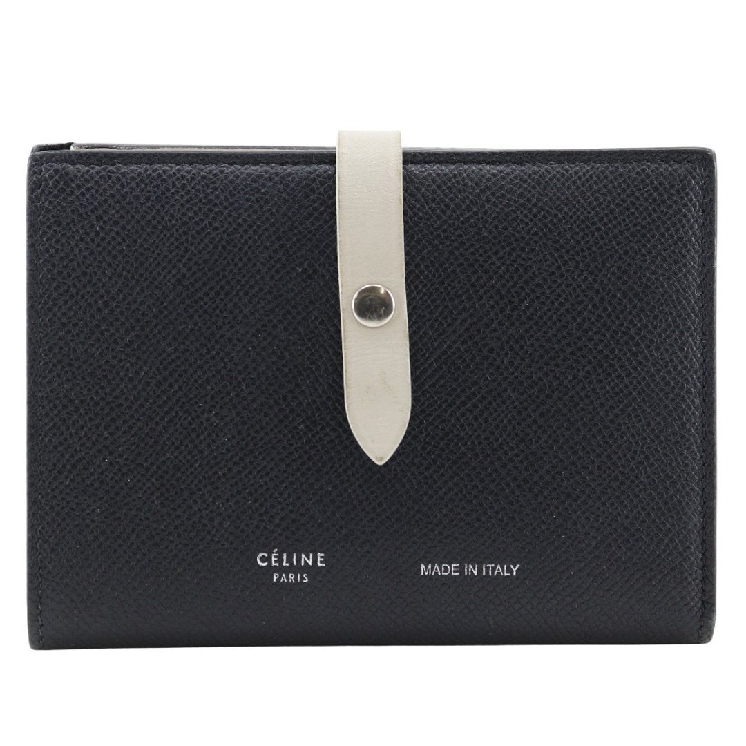 【日本直送】赛琳 CELINE Medium Strap 双折长夹 小牛皮 黑/米白 女性【二手】 - 皮夹/钱包 - 真皮 黑色