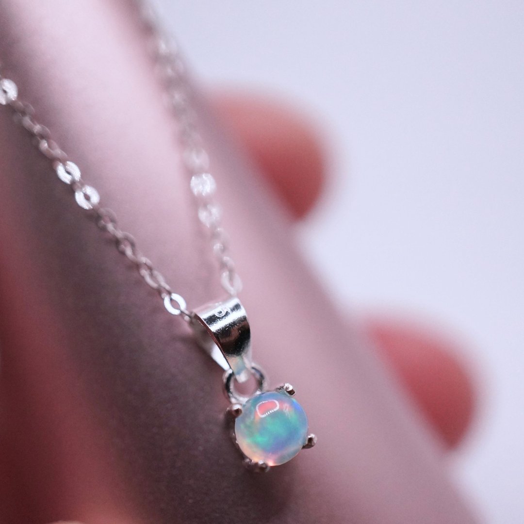 ITS-N163【925银・宝石项链・Opal・欧泊・蛋白石】细致项链。 - 项链 - 半宝石 银色