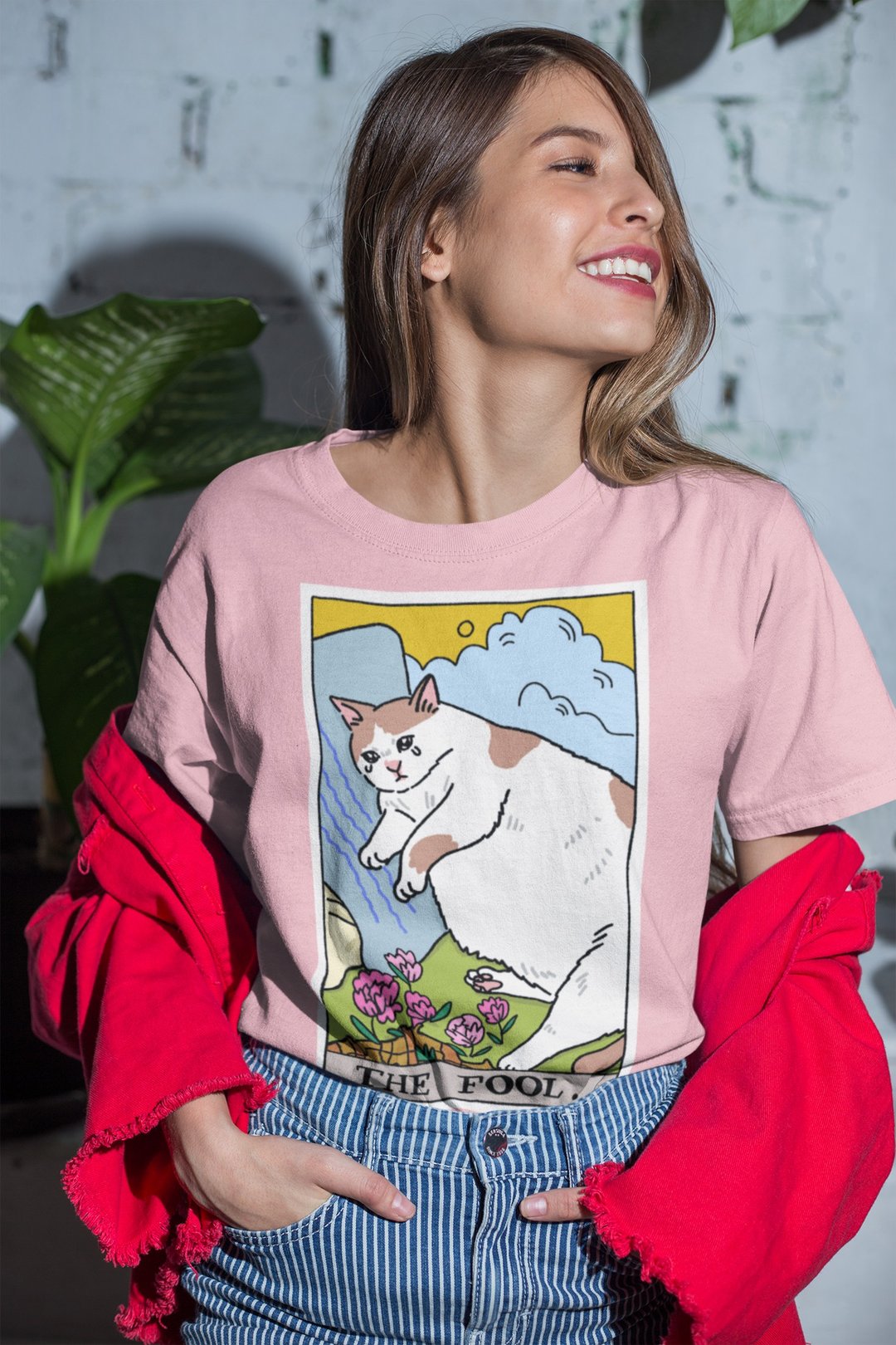 The Fool - The Original Tarot Cat Meme Unisex T-shirt in - 女装 T 恤 - 棉 粉红色