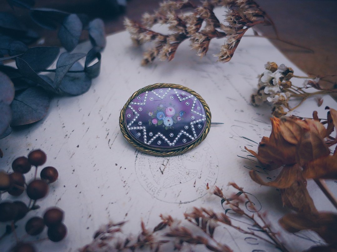 法国古董银星彩绘胸针—欧洲古董首饰 Vintage Jewelry - 胸针 - 其他材质 