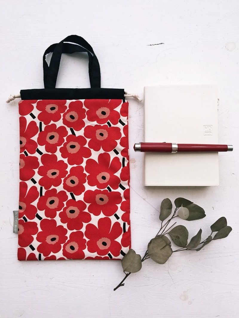 普普风花朵手帐/记事本/小物束口收纳袋-红(tn/hobo/MD/日记) - 化妆包/杂物包 - 棉．麻 红色