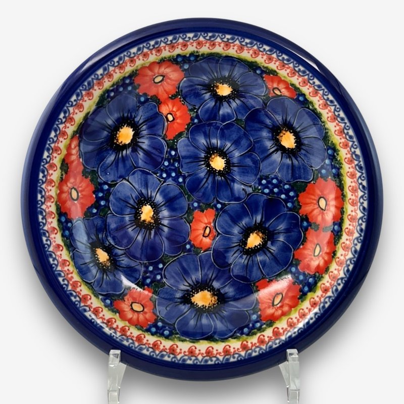 波兰手绘手工陶-义面盘 深圆盘 22.5cm 赤蓝芳华系列 - 盘子/餐盘/盘架 - 陶 多色