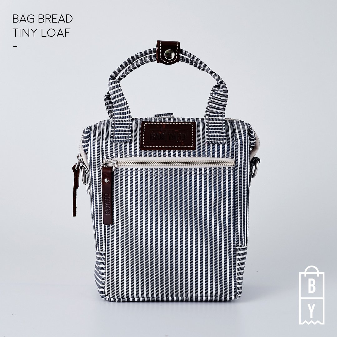 BAG PACK : BAG BREAD: NAVY STRIPE: TINY LOAF (H23 cm x W15 cm - 后背包/双肩包 - 棉 蓝色
