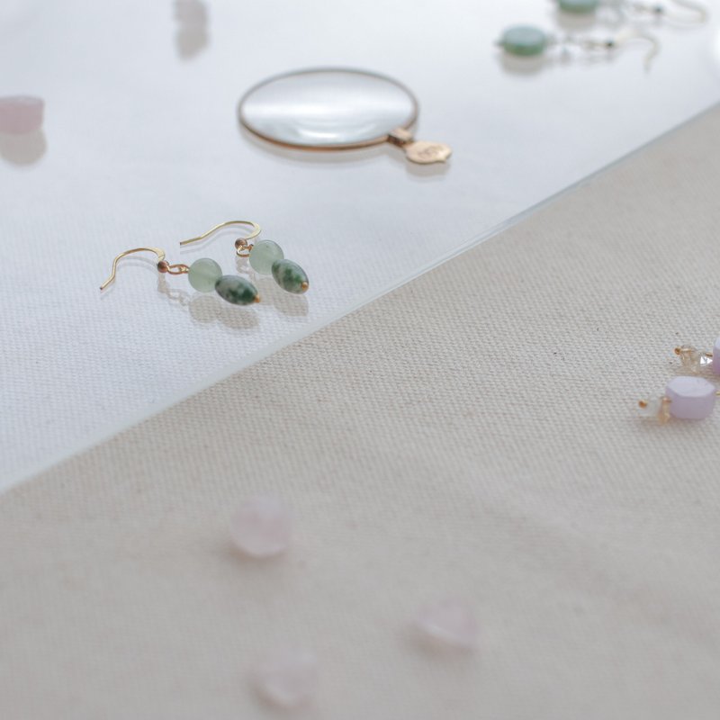 天然石耳环-春芽/耳针/夹式/可定制 - 耳环/耳夹 - 水晶 绿色