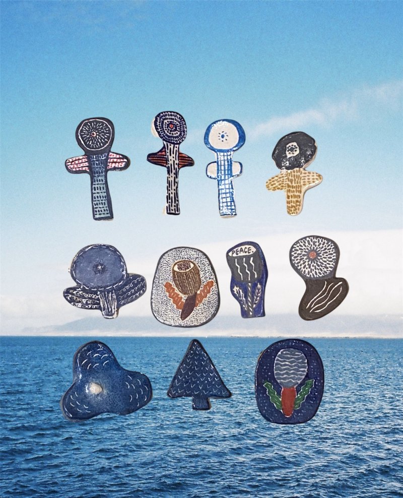 OurShine - 森山旅 植物 花 手绘 黏土心口针 - 胸针 - 粘土 蓝色