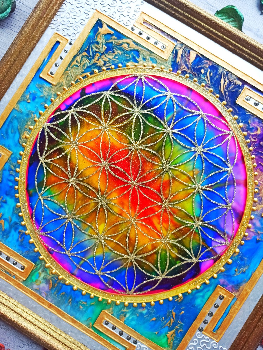 Yantra生命之花Merkaba冥想墙装饰手工玻璃曼陀罗 - 墙贴/壁贴 - 玻璃 多色