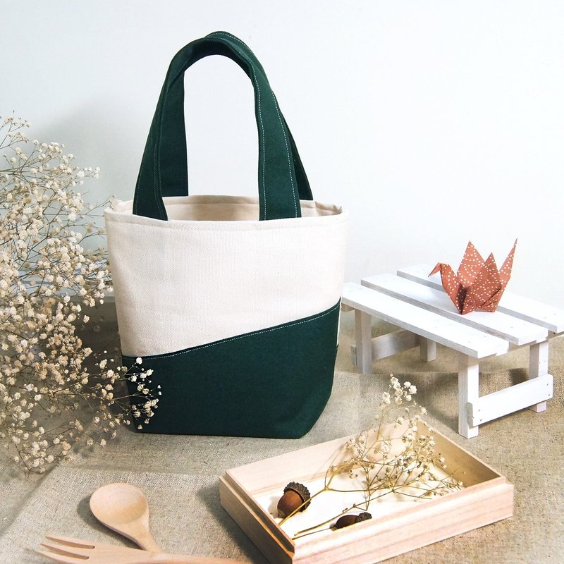现货手作野餐手提袋一起去郊游斜底系列 -森林绿 - 手提包/手提袋 - 棉．麻 绿色