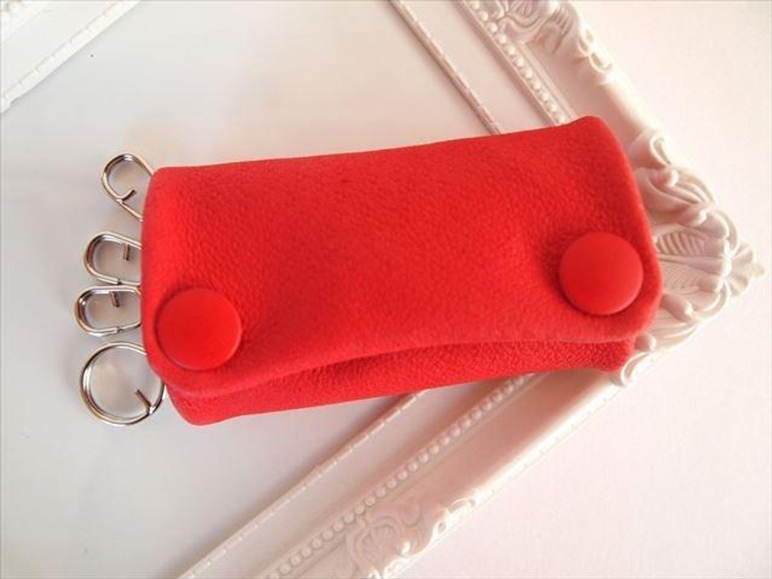 [Full red] Lid leather Soft key case [Made to order] Red leather 1611002 - 钥匙链/钥匙包 - 真皮 红色