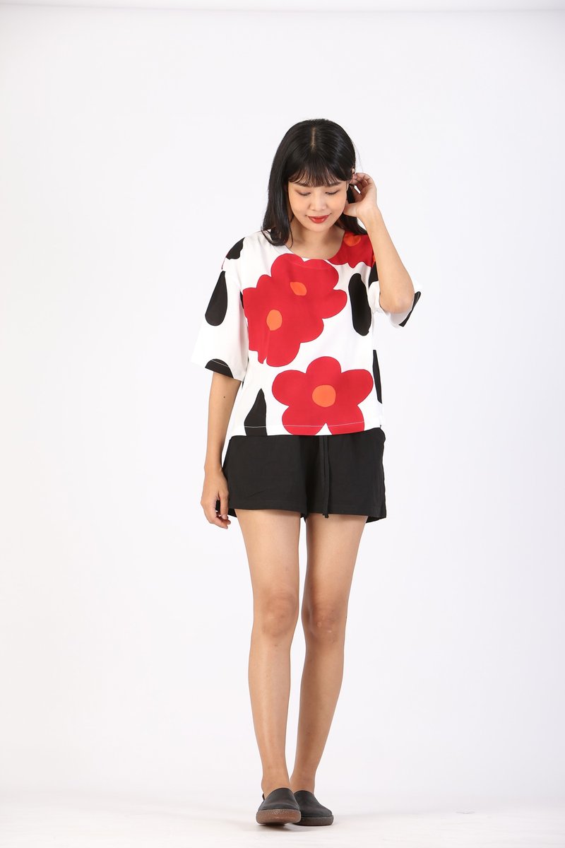 Blouse Cotton Rayon Handpainted flower - Free Size - 女装上衣 - 聚酯纤维 多色