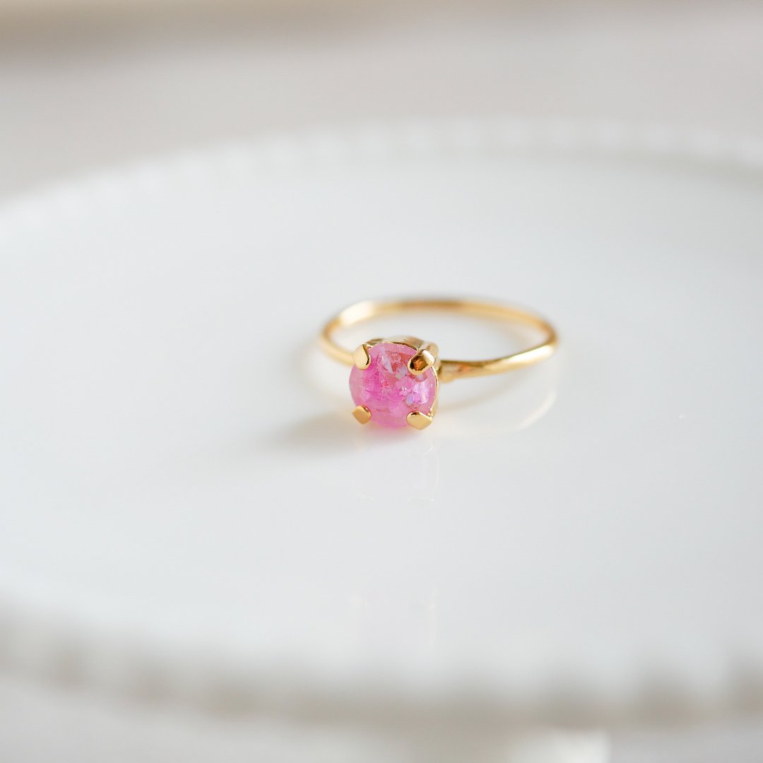 Kasumi grass dried flower/botanical ring - 戒指 - 树脂 粉红色