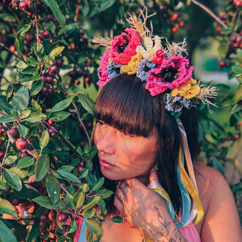 Crochet pattern floral headband PDF digital instant download, ethnic headpiece - 手工艺教程/工具书 - 其他材质 多色