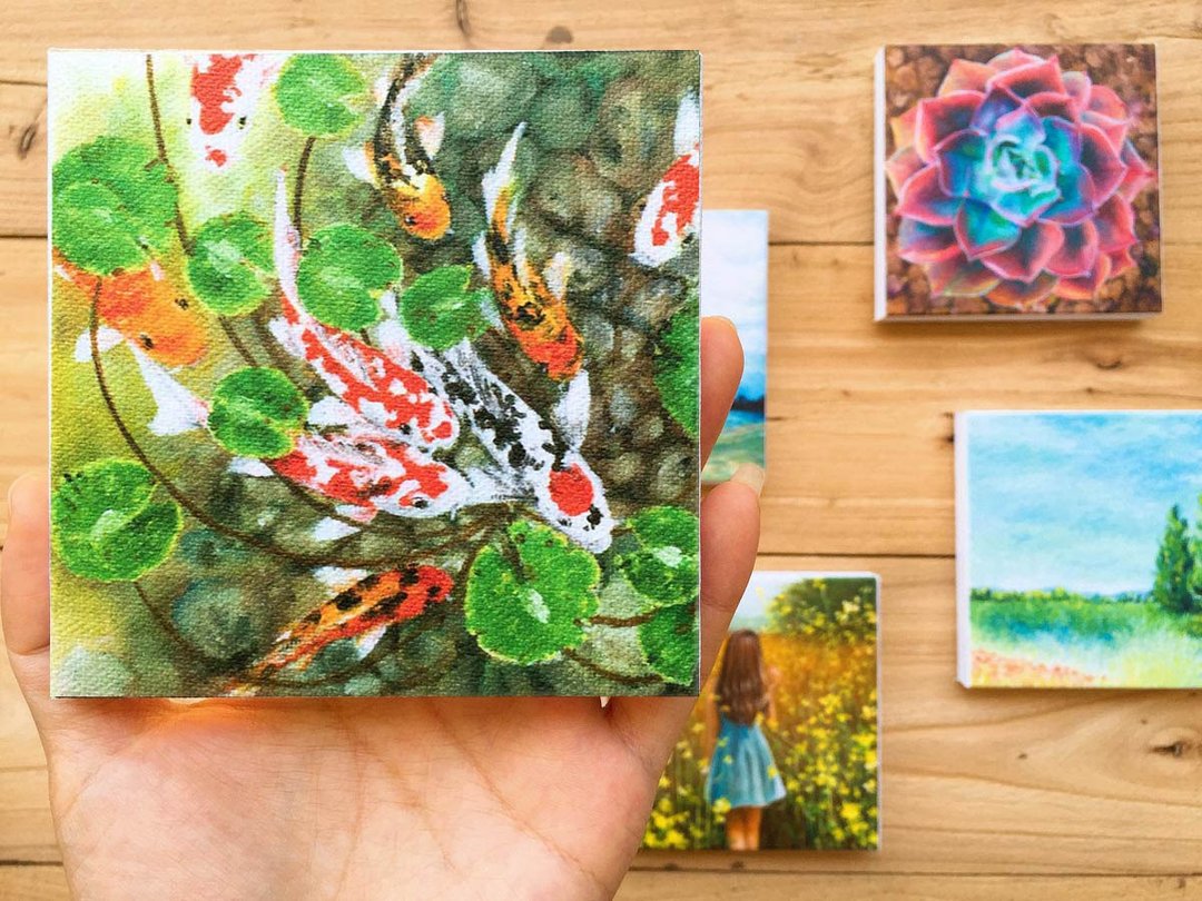 九鲤池-高仿真小型油画 限量原作版画 中式风水鲤鱼池塘 艺术微喷 - 海报/装饰画/版画 - 棉 