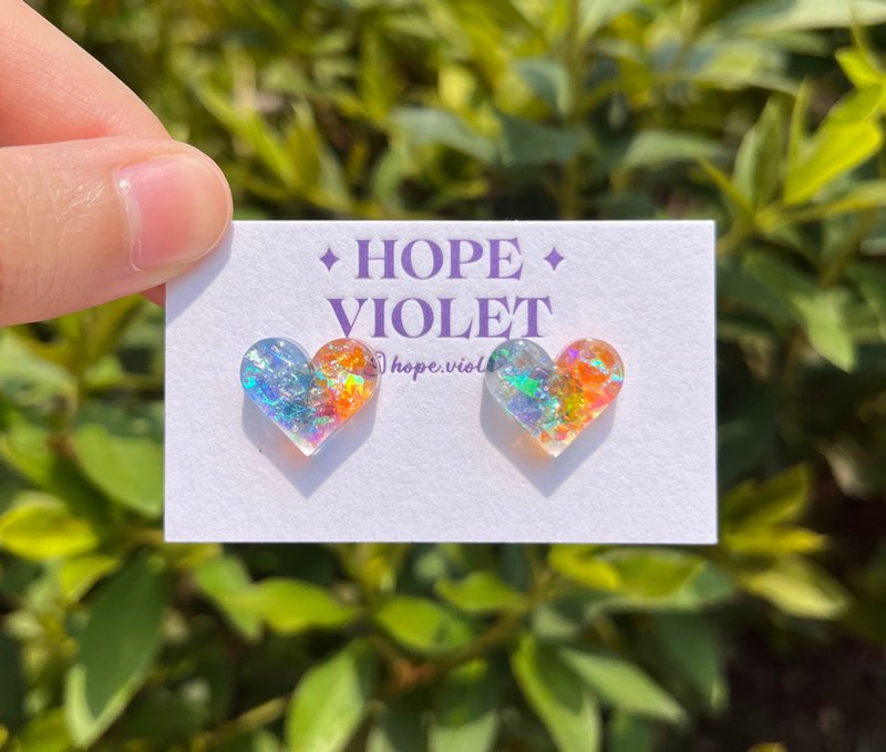 蓝橘色闪闪心耳环- Delight - 耳环/耳夹 - 树脂 多色