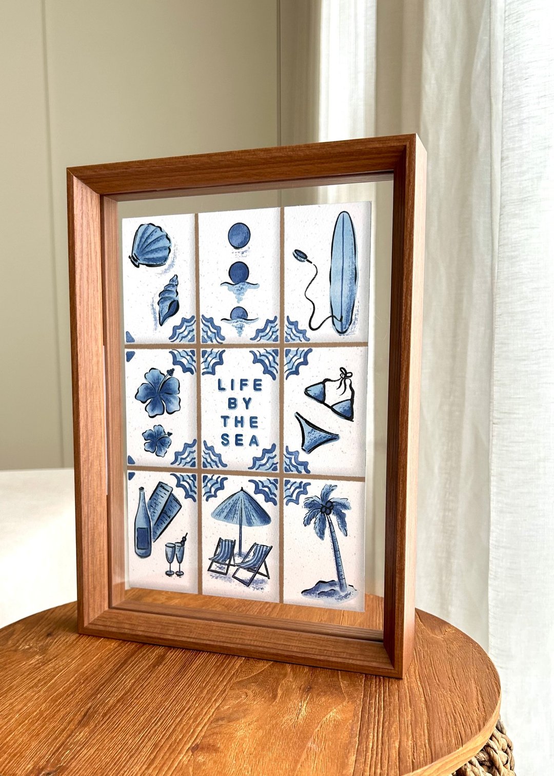 夏日海岛风插画 LIFE BY THE SEA 水彩纸直喷含画框 居家疗愈装饰 - 海报/装饰画/版画 - 纸 白色