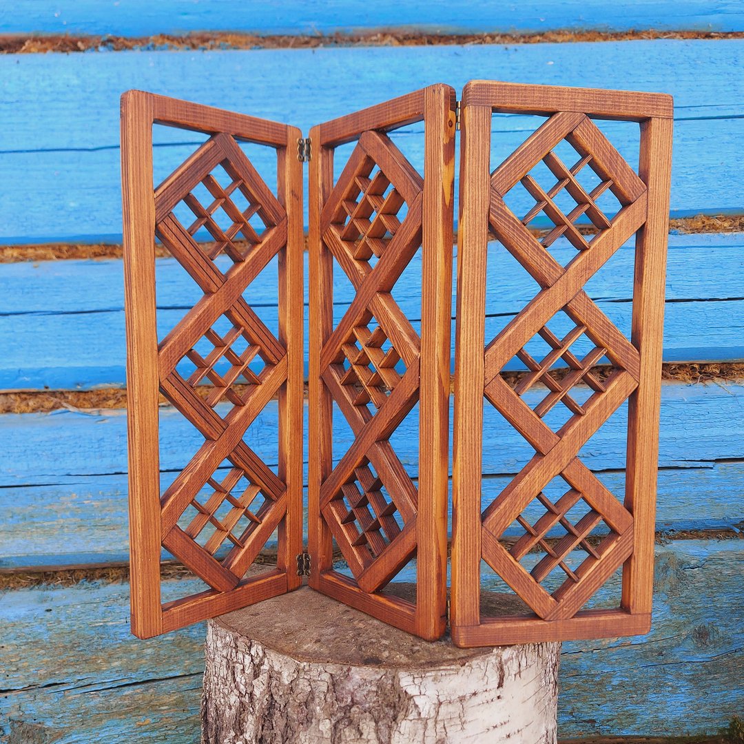 Folding mini screen/divider, wood frame. Decorated with kumiko - 其他家具 - 木头 咖啡色