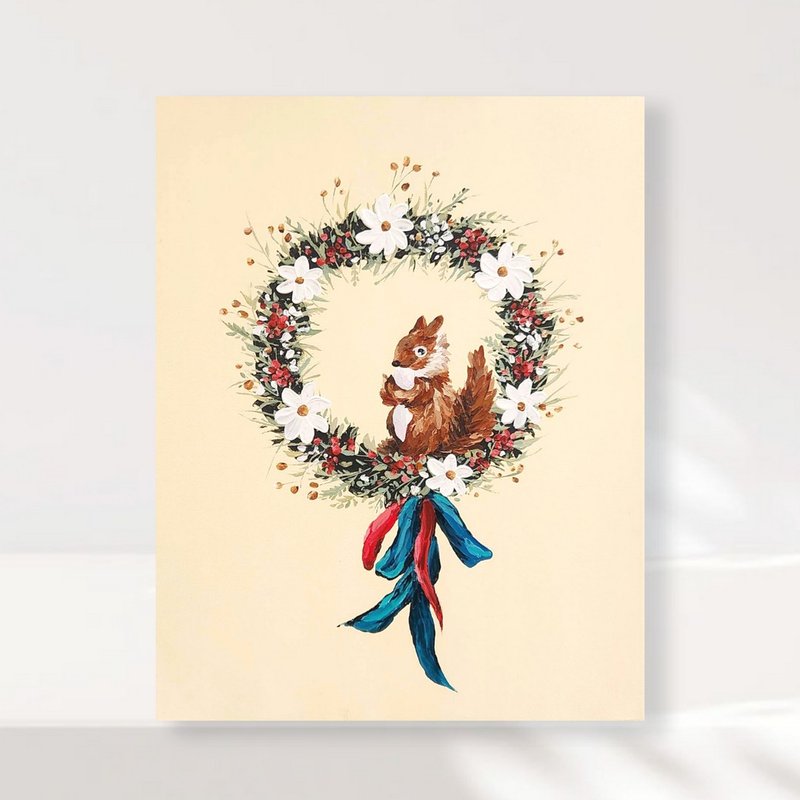 孵画室│台中画室│零基础绘画│刮刀画│松鼠花圈 - 插画/绘画/写字 - 棉．麻 