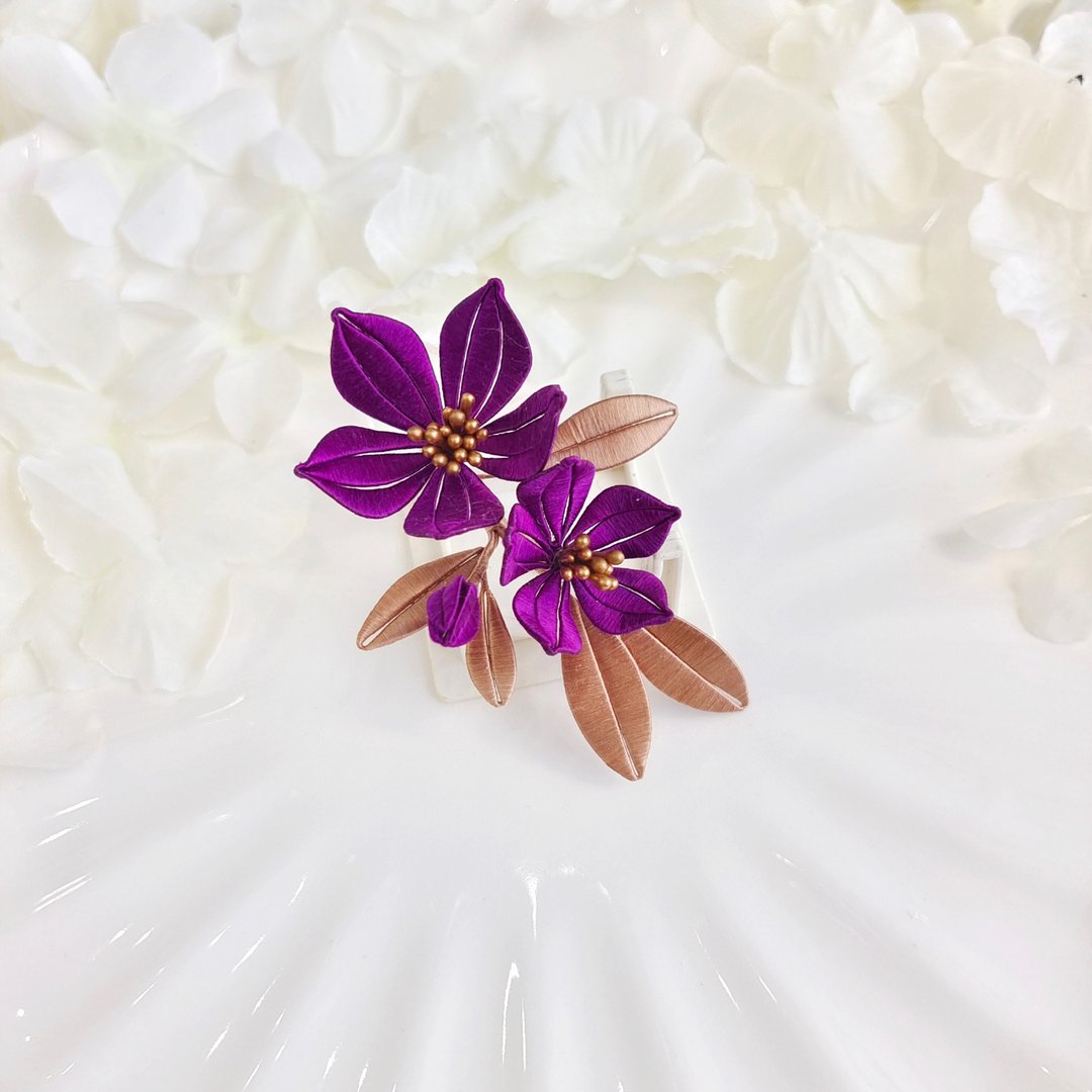 百合花发夹 缠花 春仔花 和服发饰 天然真丝 蚕丝 发夹 - 发饰 - 丝．绢 紫色
