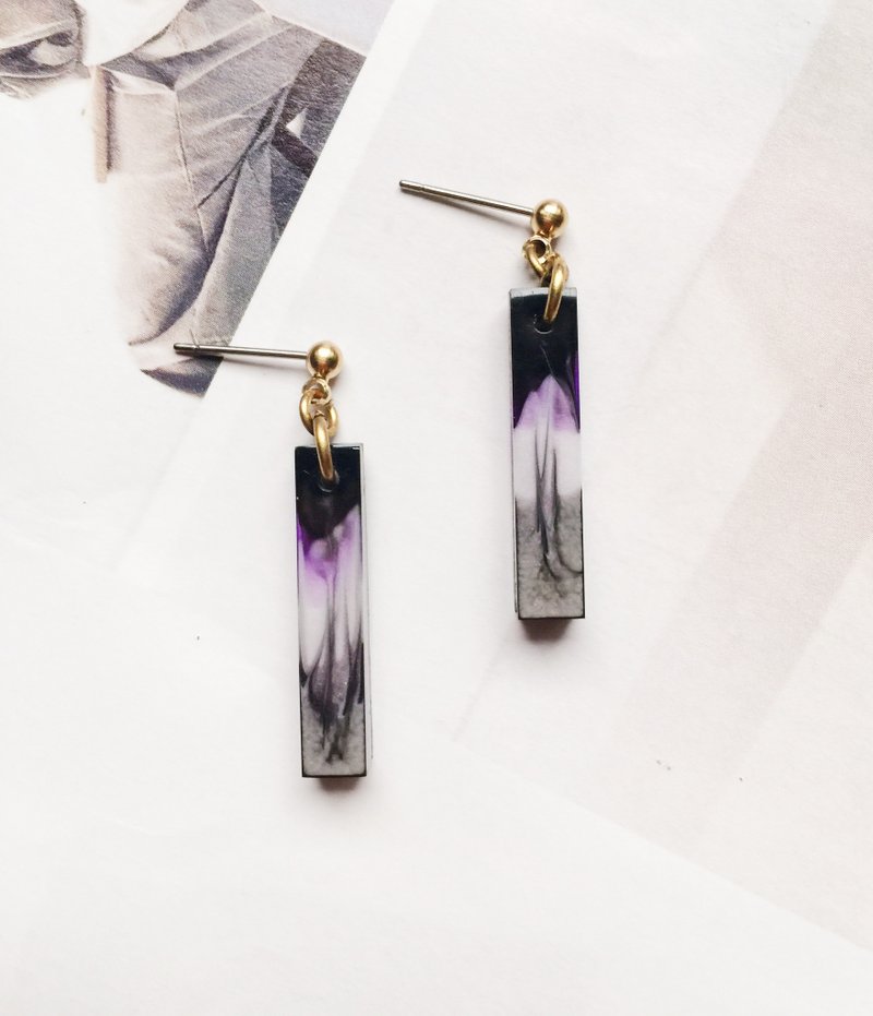 ❈La Don 拉冬❈ - 耳环 - 渲染 - 长条微梯形紫白黑 - 耳环/耳夹 - 其他金属 紫色