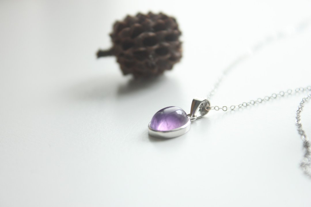 【紫水晶】纯银项链 简约项链 设计师手作商品 - 项链 - 纯银 紫色