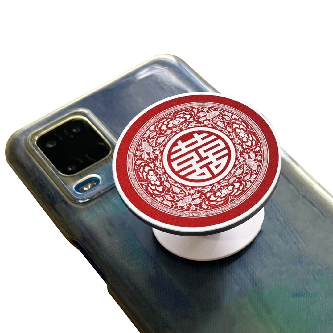 婚礼圆形气囊手机架 红色囍款 客制化礼物 手机座 手机支架 - 手机座/防尘塞 - 塑料 红色