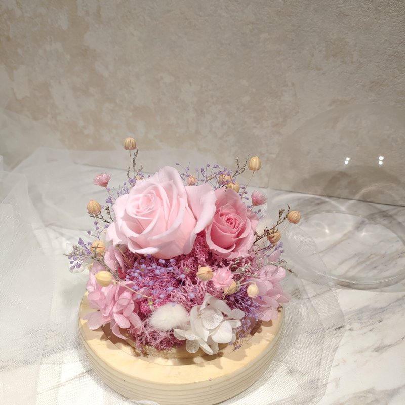夜灯玻璃花钟 浪漫粉配色 不凋花 永生花 干燥花 生日花礼 - 干燥花/捧花 - 植物．花 粉红色