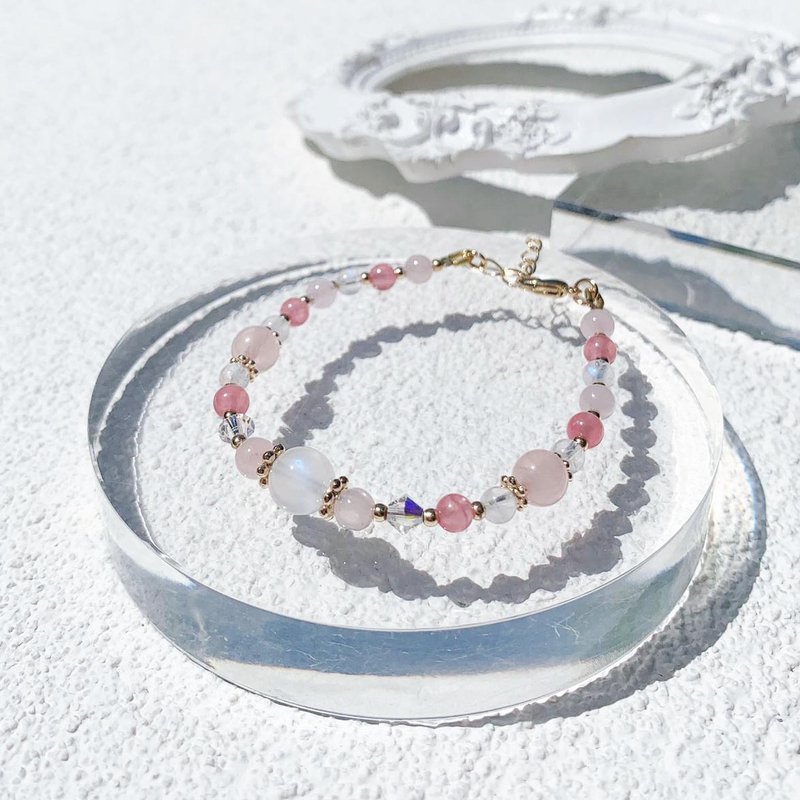 月光石 粉晶 红纹石 14K包金 天然水晶手链 - 手链/手环 - 水晶 多色
