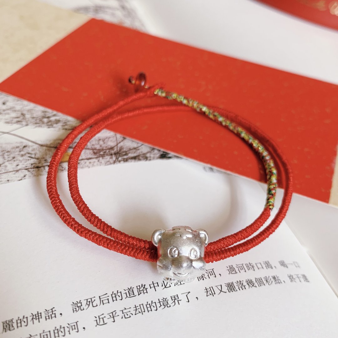 手作 福星高照。老虎纯银编织手绳 红色好运新年辟邪幸福平安手链 - 手链/手环 - 纯银 红色