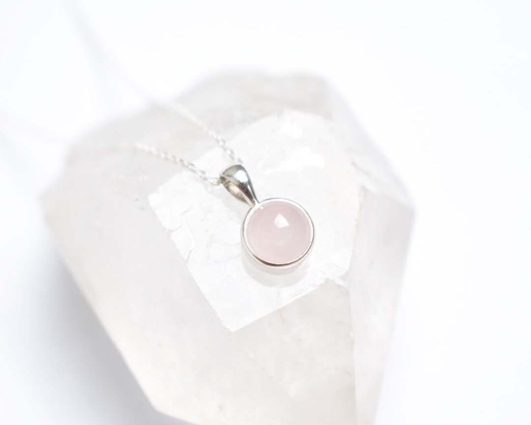 Rose quartz Silver necklace - 项链 - 纯银 粉红色