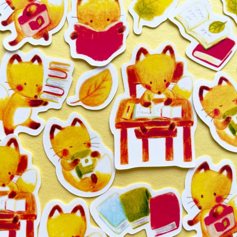 小狐狸图书馆散装贴纸（附明信片） - 贴纸 - 纸 多色