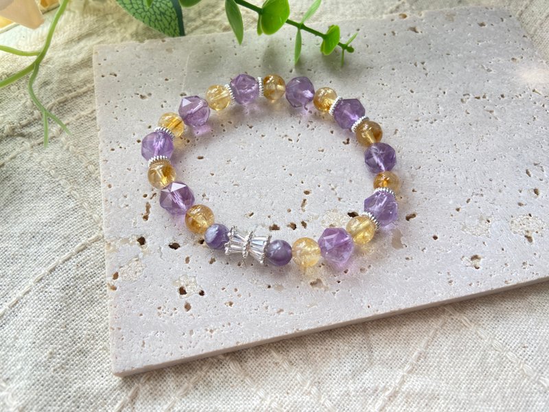 智慧。贵人。财富。紫水晶/黄塔晶 水晶手链 - 手链/手环 - 水晶 紫色