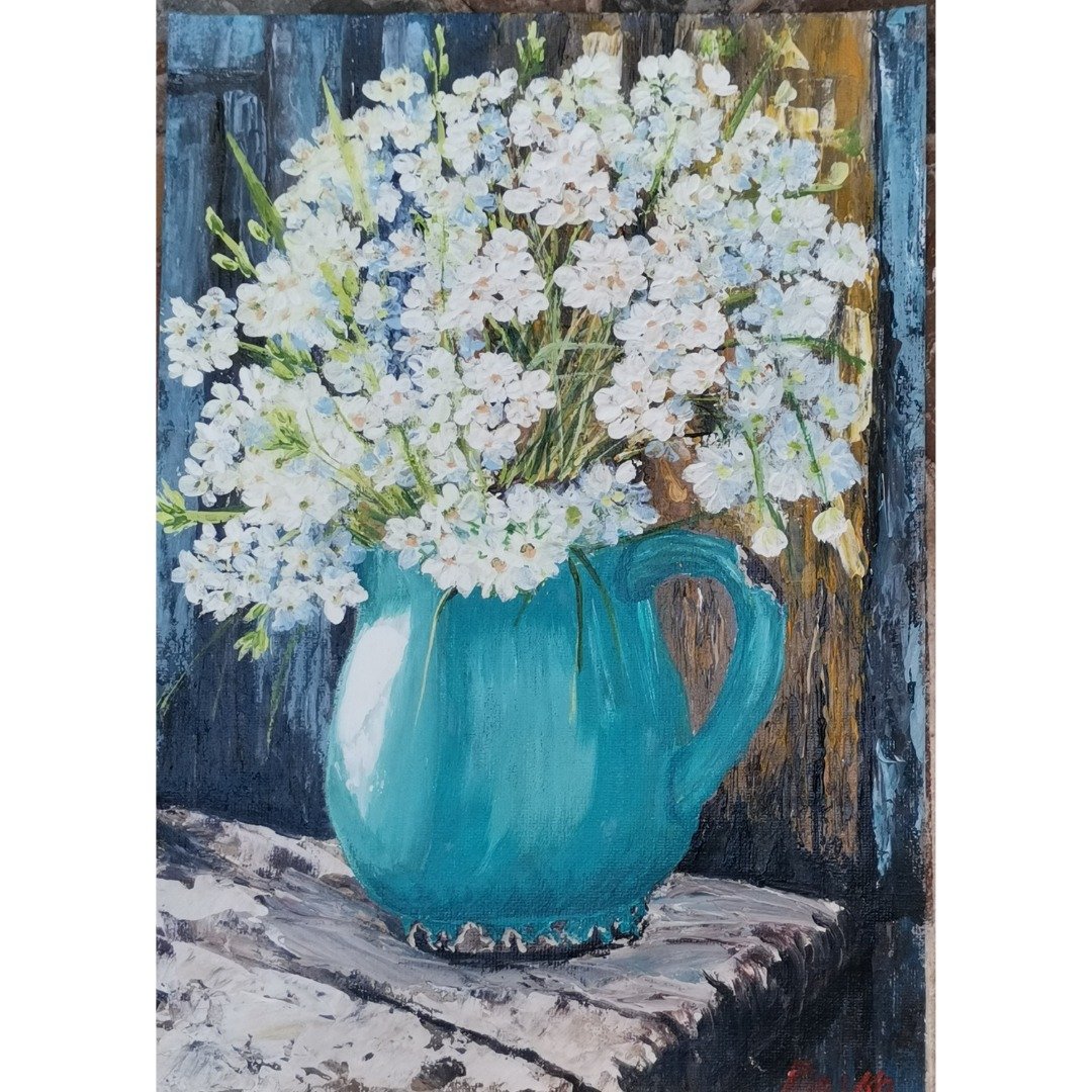 白色野花原创裱框艺术手工静物画 作者 RinaArtSK - 墙贴/壁贴 - 其他材质 多色